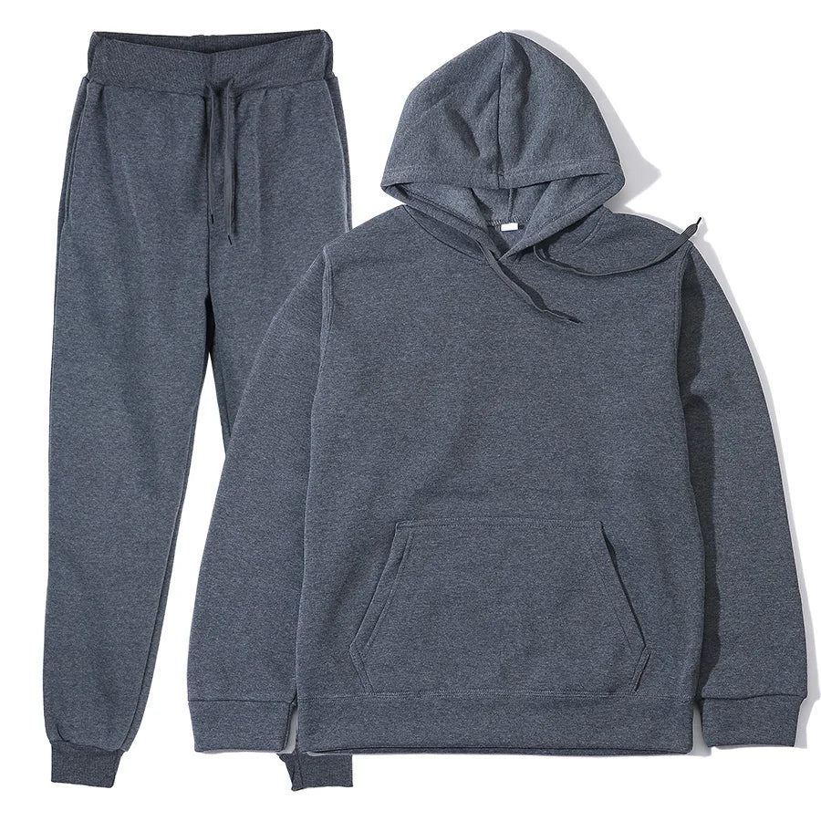Men's Autumn and Winter New Solid Color Hoodie+pants Two-piece Set Fashionable Casual Sports Set Size S-3XL Men's Tracksuit Good Vibrations