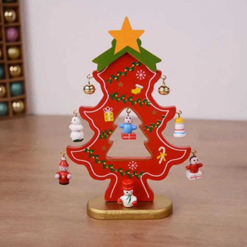 Handcrafted Wooden Christmas Tree Decoration-1pc 3D Tabletop Christmas Ornament with Hanging Accessories, Festive Decor Gift Good Vibrations