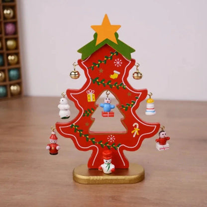 Handcrafted Wooden Christmas Tree Decoration-1pc 3D Tabletop Christmas Ornament with Hanging Accessories, Festive Decor Gift Good Vibrations