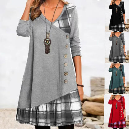 Dresses for Women European and American autumn and Winter Elegant Everyday Loose Party Dress Buttons Long Sleeve Dress Good Vibrations