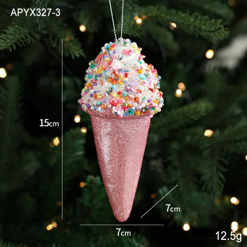 2025 Creative Christmas Hanging Cute Ice Cream Pendant Navidad 2026 Christmas Decor Xmas Tree Decor New Year Gift Toys Good Vibrations