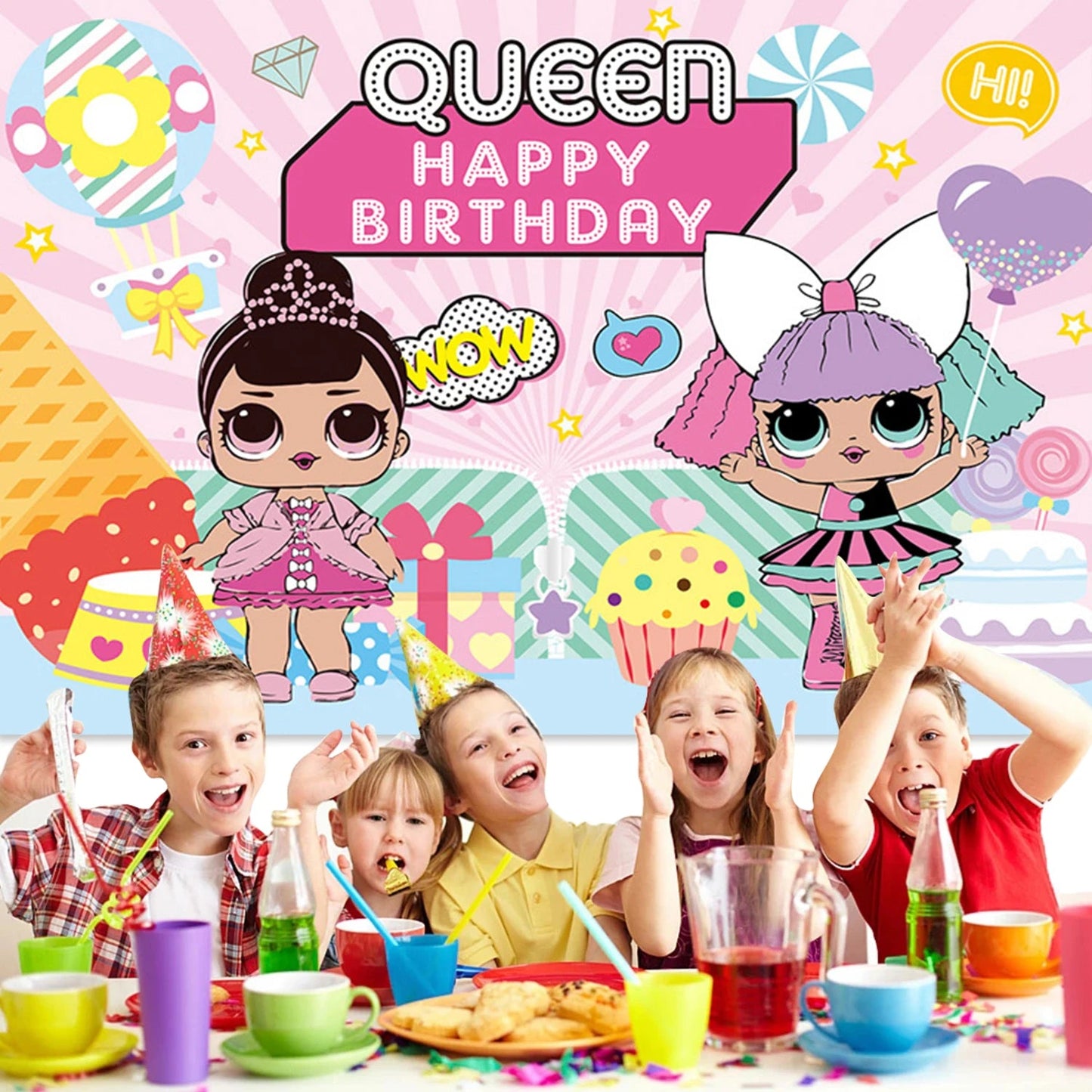 Girl Surprise Theme Backdrop Cute Shiny Doll Birthday Party Decoration Pink Latex Balloon Disposable Tableware Plate Cake Topper Good Vibrations