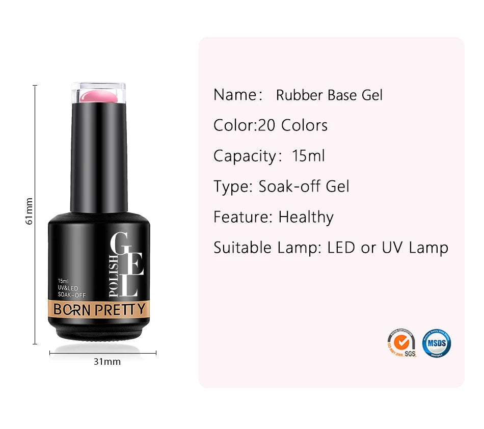 BORN PRETTY Milky Pink Rubber Base Gel Nail Polish Glitter 15ml Semi-Permanent Varnish Soak Off Self Leveling UV LED Gel Good Vibrations