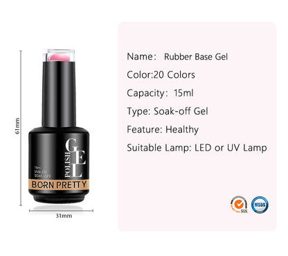 BORN PRETTY Milky Pink Rubber Base Gel Nail Polish Glitter 15ml Semi-Permanent Varnish Soak Off Self Leveling UV LED Gel Good Vibrations