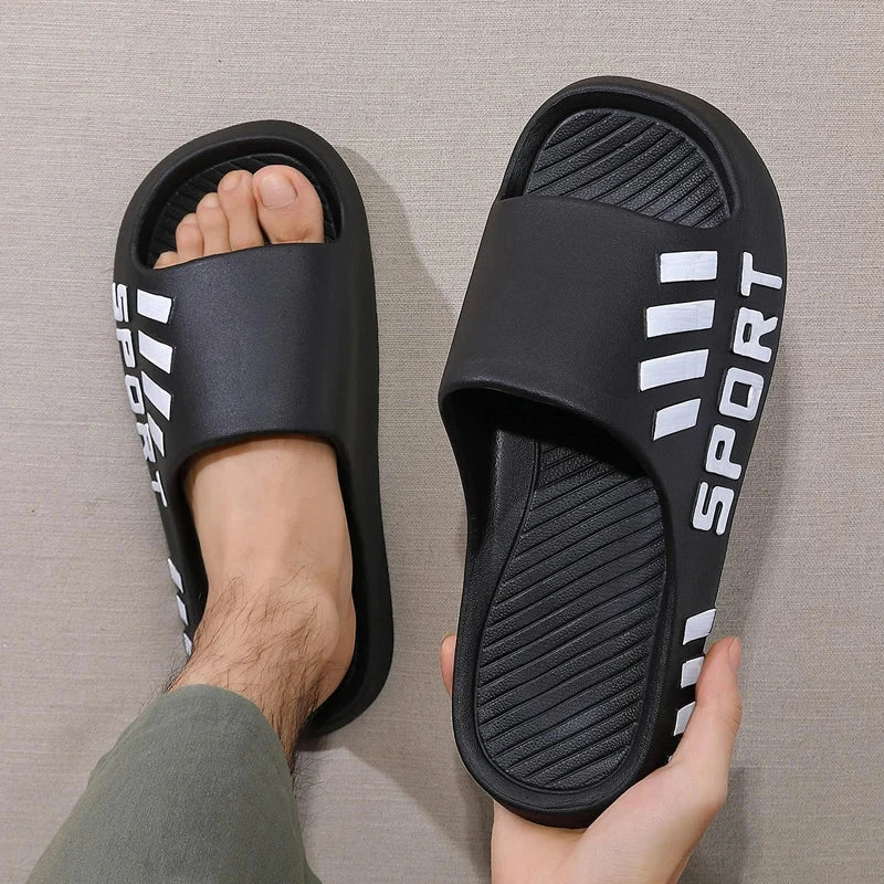 Summer Fashion Slippers For Men Indoor Outdoor Sandals Beach Flip Flop Thick Sole Male Slides Summer Non-Slip Men Shower Slipper Good Vibrations
