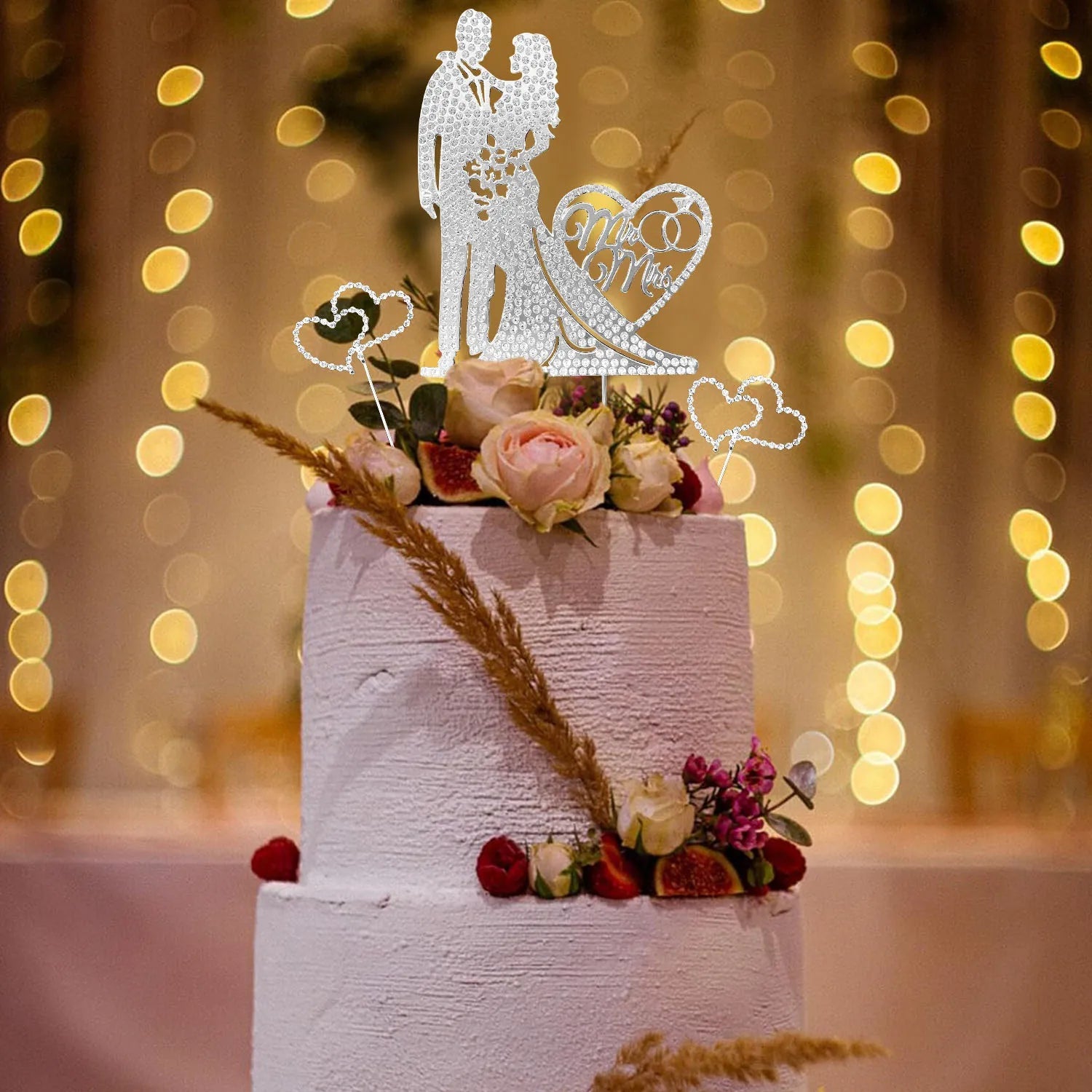 Wedding Cake Topper Rhinestone Metal Mr and Mrs Cake Topper Crystal Wedding Cake DecorationsBride and Groom Bridal Shower Theme Good Vibrations