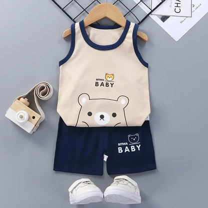 Children Sets Kids Clothes Boys Girls Vest Suit  Summer Children's Clothing baby Cotton T-Shirts Shorts Tank Top Sleeveless Good Vibrations