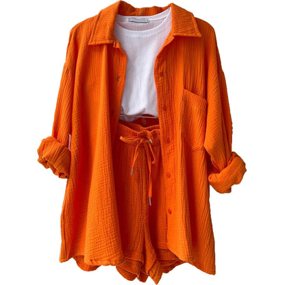 Solid Color Casual Loose Short Pants Sets For Women 2025 Elegant Summer Women's Two Pieces Suit Full Set Female Outfit Clothes Good Vibrations