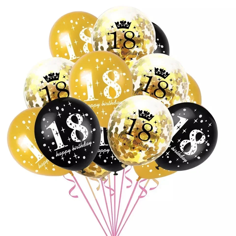 15pcs 18th Happy Birthday Balloon Decor 12 Inch Confetti Latex Balloons for 18 20 30 70 Years Old Birthday Celebrate Decoration Good Vibrations