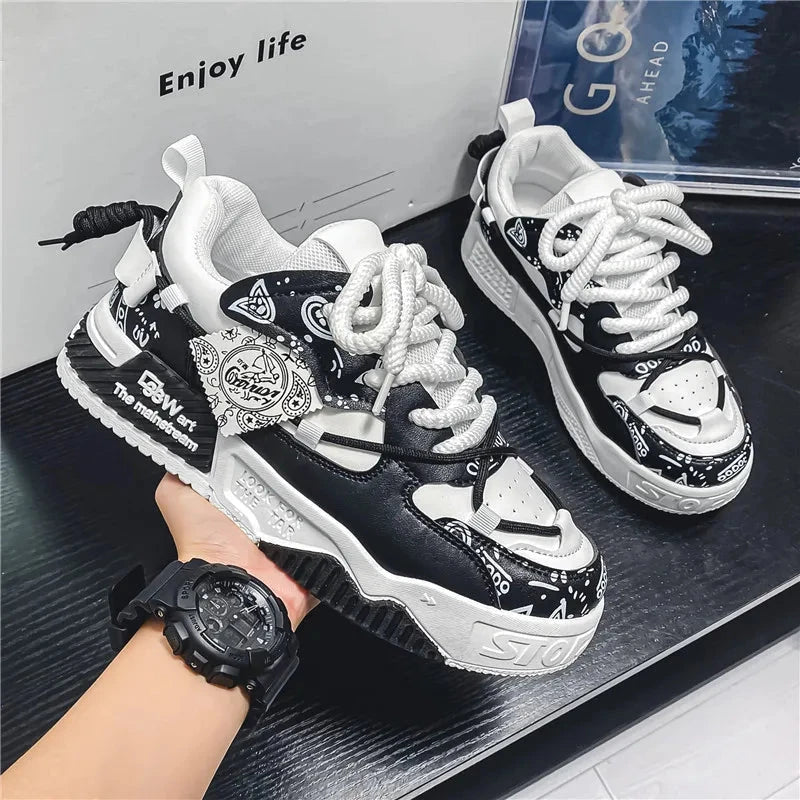 Men's Casual Board Shoes Thick sole Platform Height Increasing Shoes Korean version trend Board shoes Clunky Sneaker Dad Shoes Good Vibrations