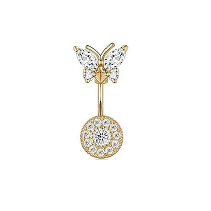 1Pc Gold Color Stainless Steel Belly Ring, Flower Heart Shaped CZ Crystal Navel Belly Button Rings Butterfly Navel Piercings 14G Good Vibrations Adult Super Store