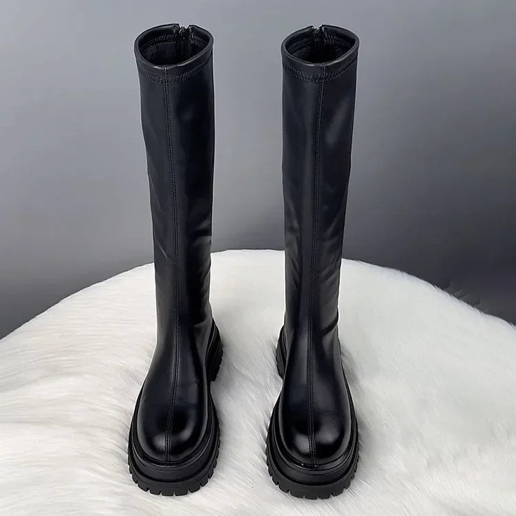 Black boots for women 2025 new autumn and winter season children's Korean version height increasing British style thick soled Good Vibrations