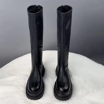 Black boots for women 2025 new autumn and winter season children's Korean version height increasing British style thick soled Good Vibrations