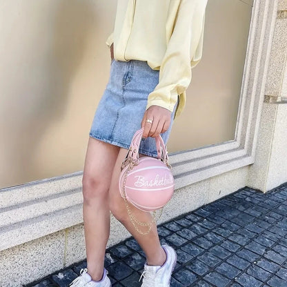 Women Shoulder Bag PU Leather Chain Basketball Bag New Letter Print Teenagers Handbag Fashion Crossbody Bags Female Good Vibrations
