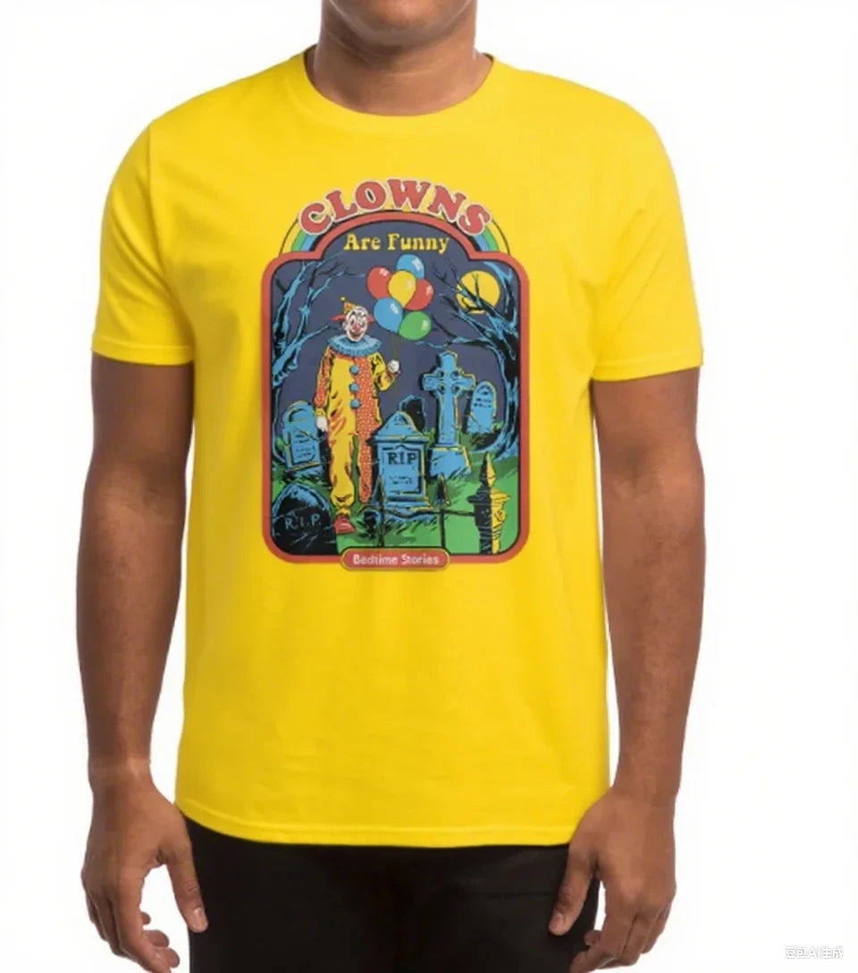 Creepy Graveyard Cotton Crew Neck T-Shirt Boasting A Vivid Depiction Graveyard with Balloons Good Vibrations