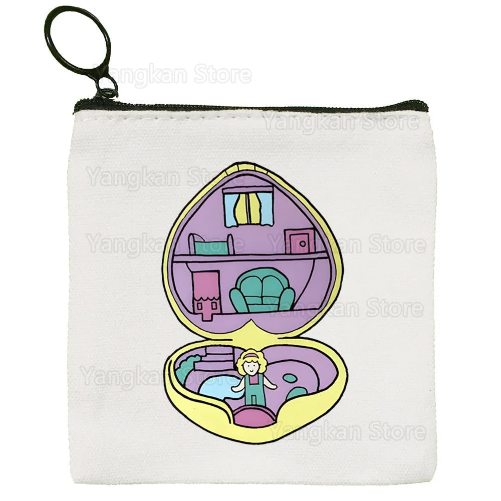 Kawaii Polly Pocket Bag Pure White Bag Handmade Cloth  Coin Purse Whiteboard Bag Handbag Good Vibrations