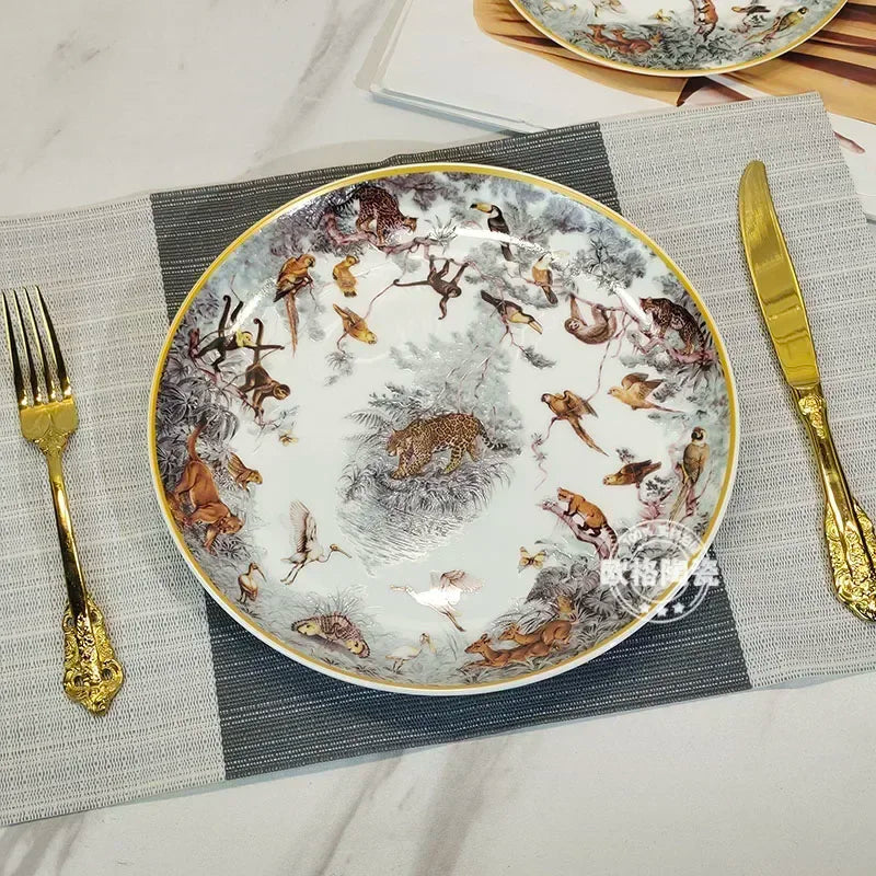 European ceramic western dinner plate, jungle set, steak plate, Coffee cup, afternoon , personalized gift set Good Vibrations