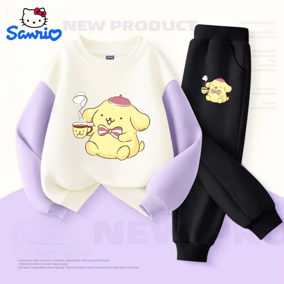 Sanrio Baby Girl Clothes Set Autumn Kid Pompompurin Printed Sweatshirts Pullover Top & Pants 2pcs Suit Children Boys Tracksuits Good Vibrations