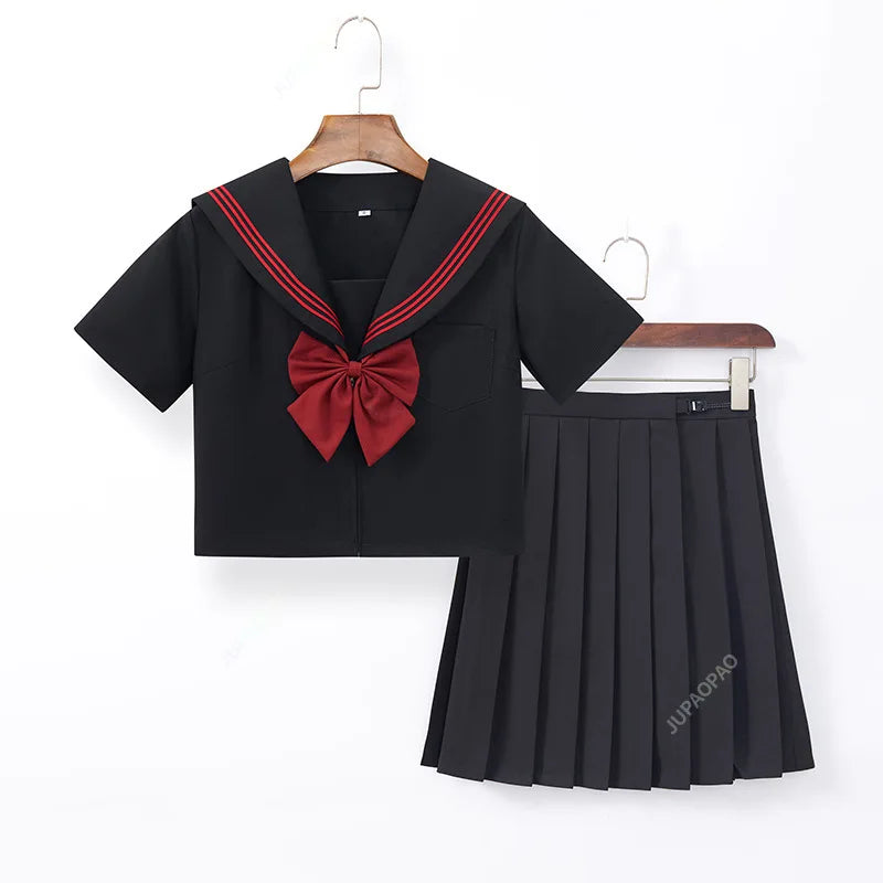 BLACK Orthodox College Style Japanese Korean Student School Uniform JK Uniform Girl Anime Cosplay Sailor Suit Class Top Skirts-A Good Vibrations Adult Super Store