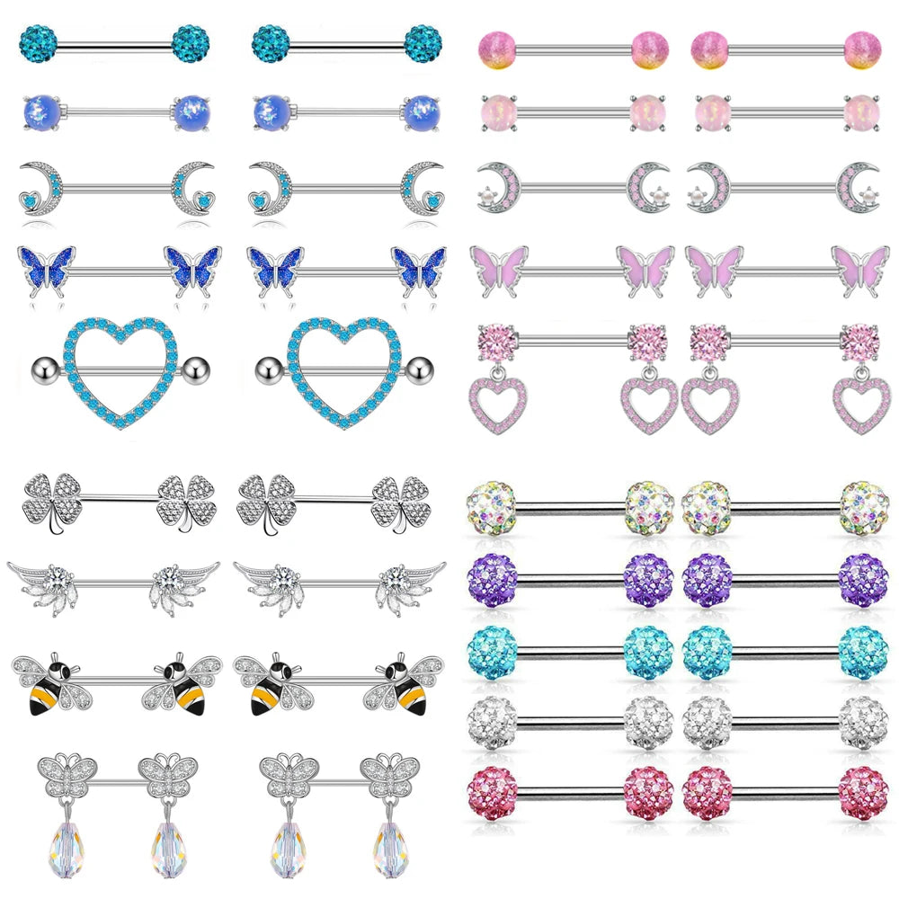 Mixed-style Sexy Nipple Rings Sets Heart Butterfly Dangle Nipple Piercing Bulk for Women Stainless Steel Cute Cat Shield Barbell Good Vibrations Adult Super Store