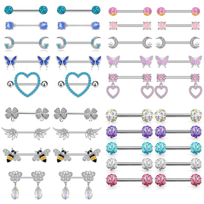 Mixed-style Sexy Nipple Rings Sets Heart Butterfly Dangle Nipple Piercing Bulk for Women Stainless Steel Cute Cat Shield Barbell Good Vibrations Adult Super Store