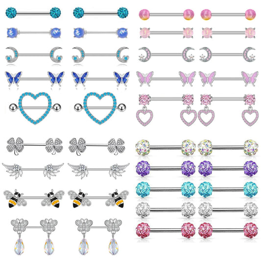 Mixed-style Sexy Nipple Rings Sets Heart Butterfly Dangle Nipple Piercing Bulk for Women Stainless Steel Cute Cat Shield Barbell Good Vibrations Adult Super Store