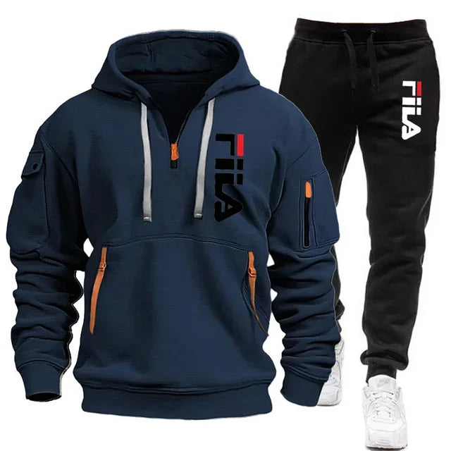 Autumn and Winter 2025 new men's hooded sweatshirt + pants two-piece set, outdoor multi-pocket men's pullover sportswear set Good Vibrations