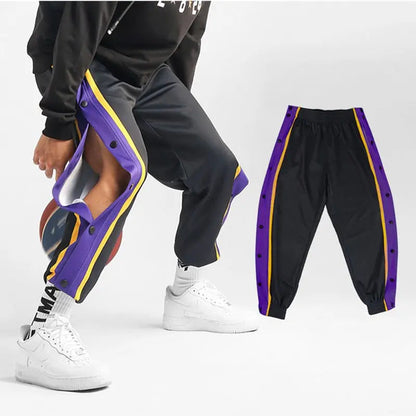 Harajuku Fashion Sports Men Pants Daily Outdoor Basketball Sweatpants Hollow Out Side Stripe Button Fly Design Creative Trousers Good Vibrations