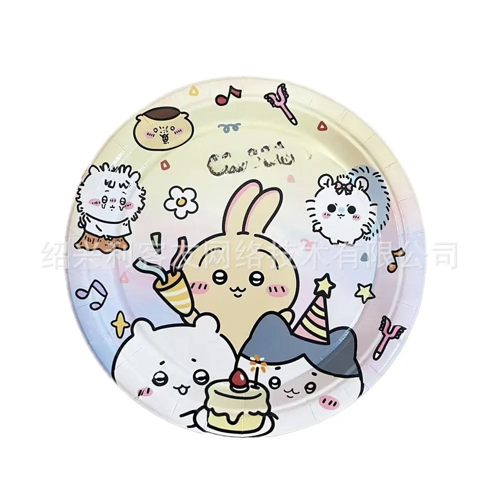 yiji Birthday Party Supplies Set Cartoon Tableware Decorations with Balloons Plates Cups Banner Cake Toppers Kids Gift Good Vibrations