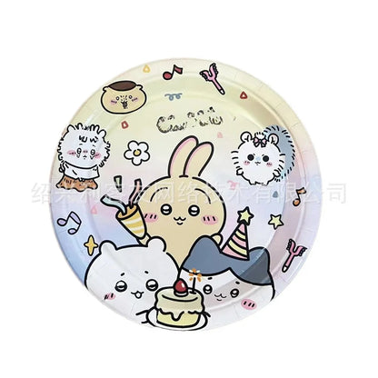 yiji Birthday Party Supplies Set Cartoon Tableware Decorations with Balloons Plates Cups Banner Cake Toppers Kids Gift Good Vibrations