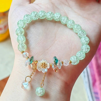 Korean New Sweet Daisy Flower Bracelet For Women Colorful Crystal Beaded Elastic Rope Bracelets Girl Party Wedding Jewelry Gifts Good Vibrations