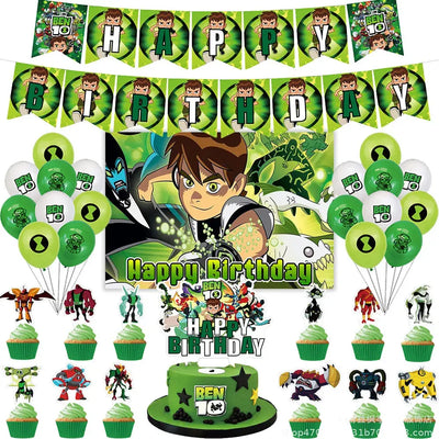 Cartoon Ben-10 Birthday Party Decoration Balloons Favor Set Banner Cake Toppers Baby Shower Boys Gift Party Supplies Photo Prop