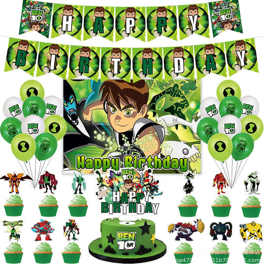 Cartoon Ben-10 Birthday Party Decoration Balloons Favor Set Banner Cake Toppers Baby Shower Boys Gift Party Supplies Photo Prop Good Vibrations