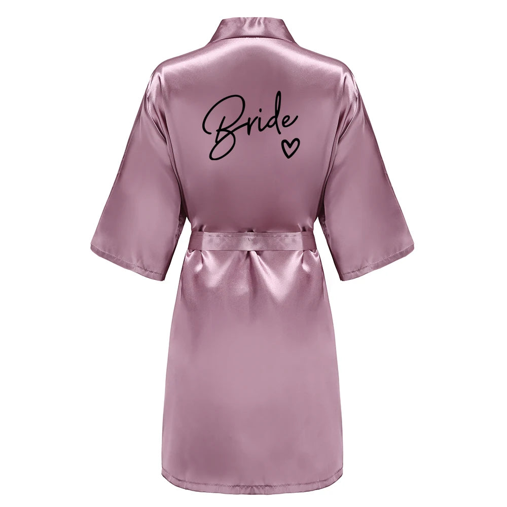 Wedding Party Team Bride Robe With Black Letters Kimono Satin Pajamas Bridesmaid Bathrobe SP003 Good Vibrations