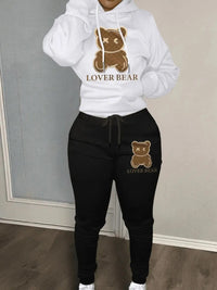 Autumn and winter women's loose and fashionable plus size cartoon bear print hooded sweater+woolen pants set Good Vibrations