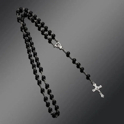 Fashion Vintage Cross Necklace Rosary Beads Chain Jesus Crucifix Virgin Mary Pendant Chain Jewelry Necklace Good Vibrations