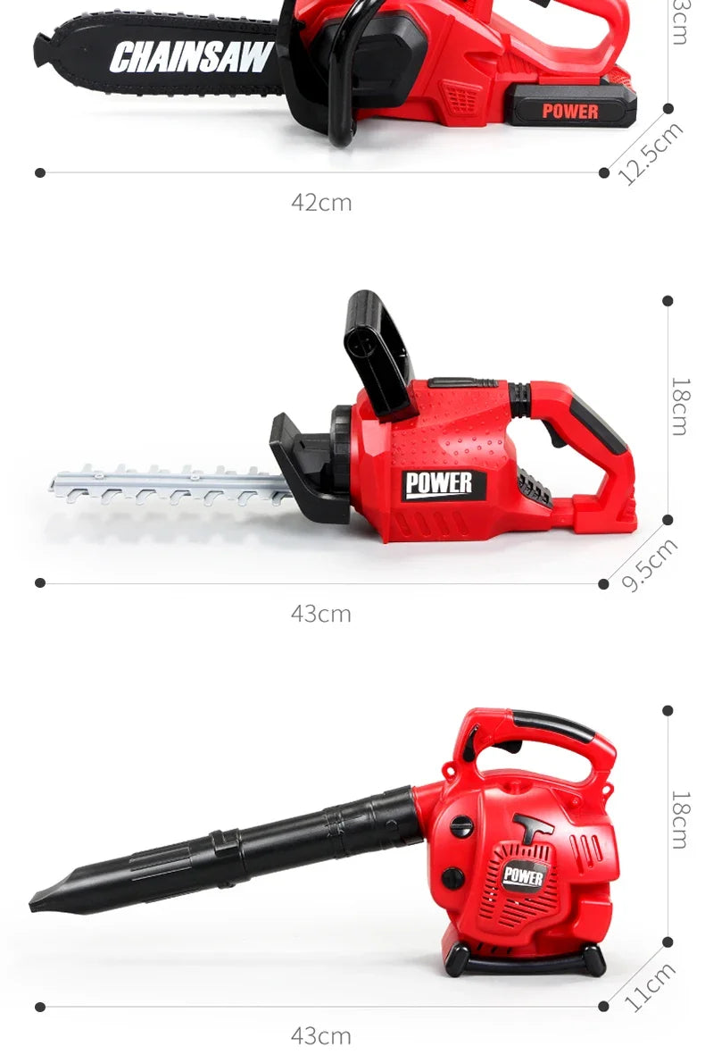 Children Electric Toolbox Pretend Play Toys Baby Simulation Tools Repair Lawn Mower Saw Hair Dryer Toy Maintenance Tool for kid Good Vibrations