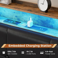 King Size Bed Frame w 4 Storage Drawers,Charging Station and LED Lights,Upholstered Bed Frame w Button Tufted Wingback Headboard Good Vibrations