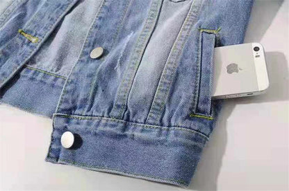 2024 New Women Spring Autumn Denim Jacket Tops Pink Color Solid Short Multicolor Feminino Three Quarter Sleeve Jean Jacket Good Vibrations