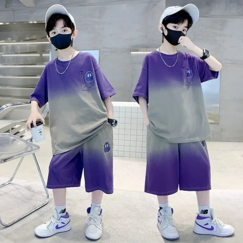 Gradient Sportswear Set 2025 New Children's Clothing Clothes for Cotton Boys Kids Sweatshirt Tracksuit Boy 8 10 Year Old Top Good Vibrations