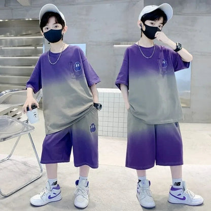 Gradient Sportswear Set 2025 New Children's Clothing Clothes for Cotton Boys Kids Sweatshirt Tracksuit Boy 8 10 Year Old Top Good Vibrations