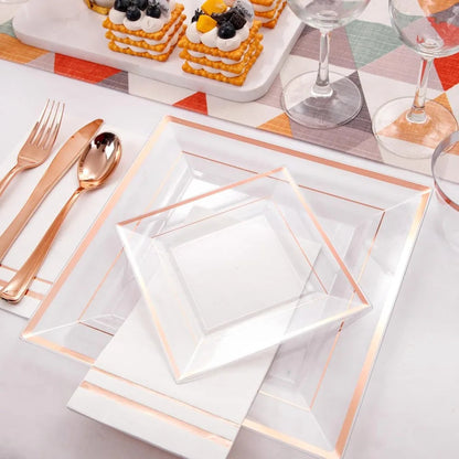 Popular - 350Pcs Rose Gold Plastic Plates - Clear Rose Gold Disposable Dinnerware Sets for 50Guests include 100 Plates 50 Cups Good Vibrations