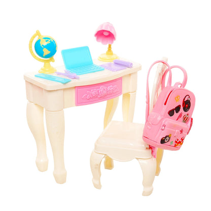 Cute Miniature Dollhouse Study Accessories for Doll 18 Items Mini Laptop Ruler Globe Pencil Table Lamp for Barbie Kids Toys Good Vibrations