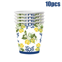 New Blue And White Porcelain Lemon Birthday party Elegant Disposable Tableware Disposable Plates Cups Wedding Adult evjf Party Good Vibrations