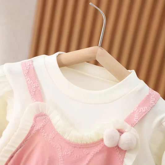 Baby Girls Dress Sweet Pink Bow Dress For Girls Long Puff Sleeve Flower Princess Dresses Spring Autumn Children's Clothing Good Vibrations