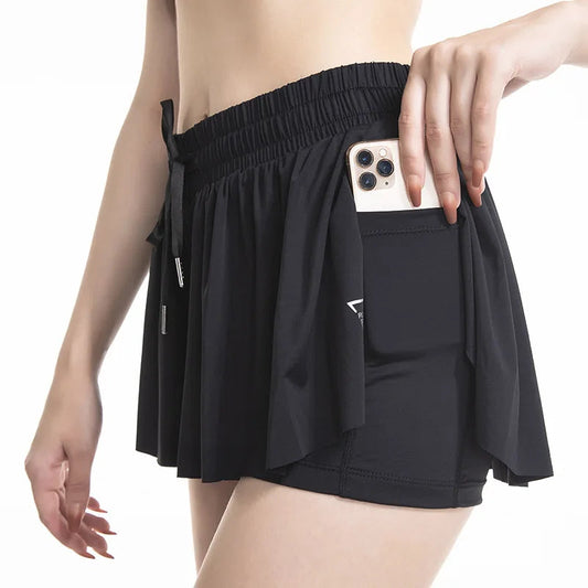 2 IN 1 Flowy Shorts Women Butterfly Tennis Skirt with Pockets Gym Yoga Shorts Sportswear Athletic Biker Run Shorts Skirts Summer Good Vibrations