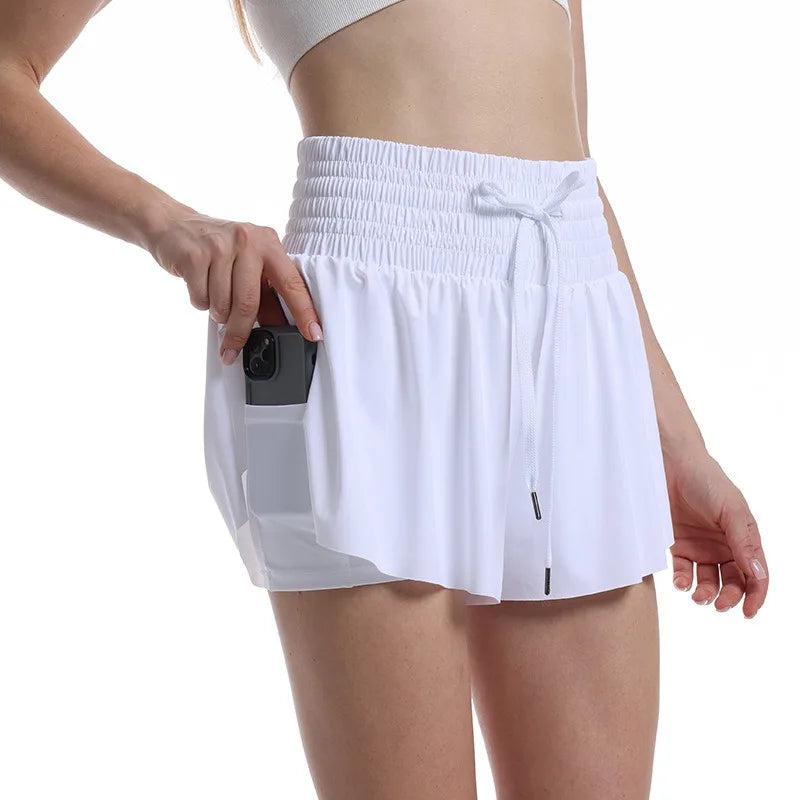 High Waist Butterfly Shorts Women Spandex Flowy Gym Yoga Athletic Workout Running Shorts Tennis Skirt Comfy Golf Skort Wear Good Vibrations