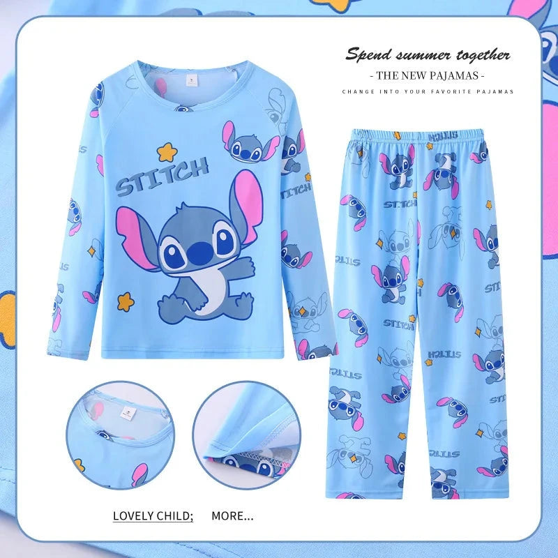 New Pajamas Boys Girls Pajamas Stitch Clothing Sets Kids Long Sleeve +Pant 2 Pieces Children Home Clothing Girl Nightgown Pjs Good Vibrations