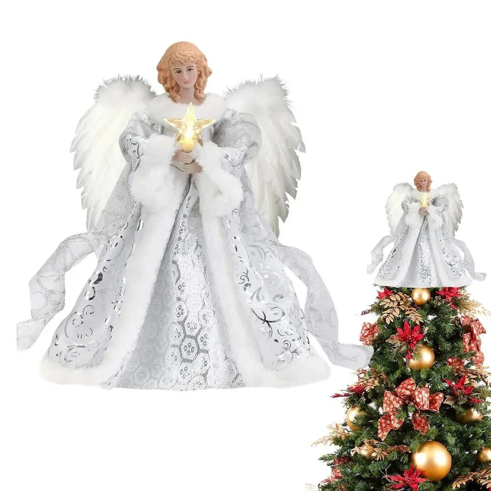 Christmas Tree Topper Angel Fairy with Lights Three-dimensional Christmas Tree Top Decoration Ornament Christmas Decoration Good Vibrations