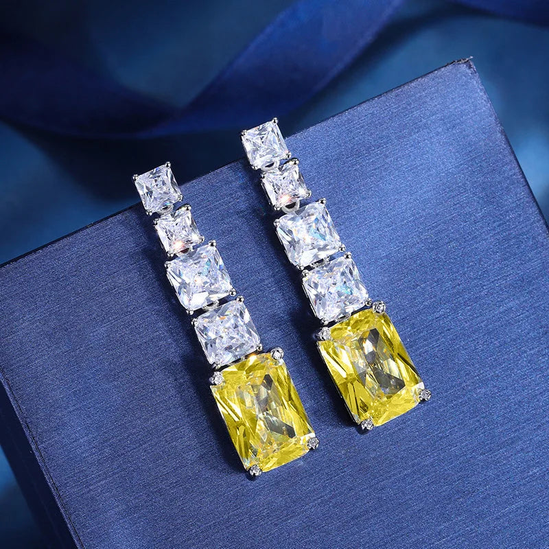 2026 Fashion Bright Yellow Crystal Earrings Female Engagement Party Jewelry Temperament Women Wedding Ceremony Accessories Good Vibrations